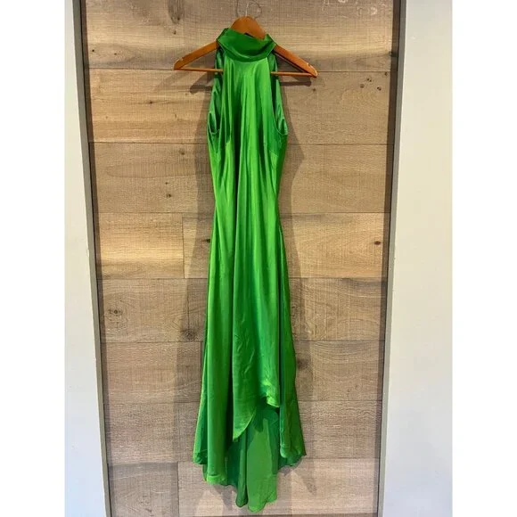 FRAME Draped Neck Tie Halter Bright Peridot silk Dress Size S